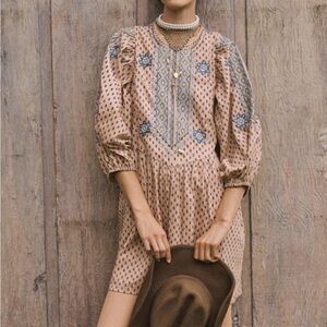 Anthropologie Embroidered Dress with Blue and Pink